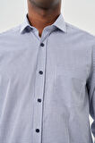 Beyaz Uzun Kol Kareli Desen Gabardin Yarım İtalyan Yaka Cepli Pamuklu Classic Comfort Fit Gömlek 1004245201
