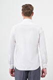 Beyaz Uzun Kol Kendinden Desenli Armürlü Sert Yaka Cepsiz Pamuklu Classic Slim Fit Gömlek 1004245202
