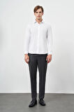 Beyaz Uzun Kol Düz Gabardin Sert Yaka Cepsiz Pamuklu Classic Slim Fit Gömlek 1004245203