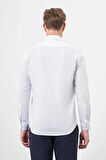 Beyaz Uzun Kol Çizgili Desen Gabardin Sert Yaka Cepsiz Pamuklu Classic Slim Fit Gömlek 1004245205