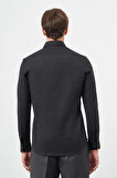 Siyah Uzun Kol Düz Bez Ayağı Yarım İtalyan Yaka Cepsiz Pamuklu Classic Slim Fit Gömlek 1004245211