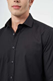 Siyah Uzun Kol Düz Bez Ayağı Yarım İtalyan Yaka Cepsiz Pamuklu Classic Slim Fit Gömlek 1004245211