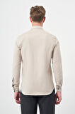 Bej Uzun Kol Düz Bez Ayağı Yarım İtalyan Yaka Cepsiz Pamuklu Classic Slim Fit Gömlek 1004245211