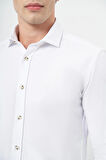 Beyaz Uzun Kol Düz Bez Ayağı Yarım İtalyan Yaka Cepsiz Pamuklu Classic Slim Fit Gömlek 1004245211