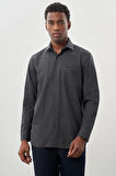 Siyah Uzun Kol Baskılı Bez Ayağı Sert Yaka Cepli Pamuklu Classic Comfort Fit Gömlek 1004245215