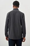 Siyah Uzun Kol Baskılı Bez Ayağı Sert Yaka Cepli Pamuklu Classic Comfort Fit Gömlek 1004245215