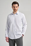 Beyaz Uzun Kol Desen Yarım İtalyan Yaka Cepsiz esnek Classic Slim Fit Gömlek 1004245217