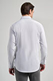 Beyaz Uzun Kol Desen Yarım İtalyan Yaka Cepsiz esnek Classic Slim Fit Gömlek 1004245217