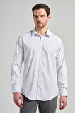 Beyaz Uzun Kol Desen Yarım İtalyan Yaka Cepsiz esnek Classic Slim Fit Gömlek 1004245217