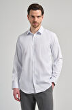 Beyaz Uzun Kol Desen Yarım İtalyan Yaka Cepsiz esnek Classic Slim Fit Gömlek 1004245217