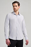 Beyaz Uzun Kol Desen Yarım İtalyan Yaka Cepsiz esnek Classic Slim Fit Gömlek 1004245218