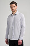 Beyaz Uzun Kol Desen Yarım İtalyan Yaka Cepsiz esnek Classic Slim Fit Gömlek 1004245218