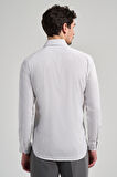 Beyaz Uzun Kol Desen Yarım İtalyan Yaka Cepsiz esnek Classic Slim Fit Gömlek 1004245218