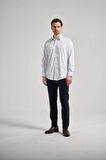 Beyaz Uzun Kol Desen Yarım İtalyan Yaka Cepsiz esnek Classic Slim Fit Gömlek 1004245220