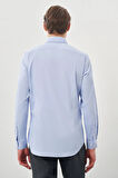 Mavi Uzun Kol Düz Bez Ayağı Sert Yaka Cepsiz Esnek Classic Slim Fit Gömlek 1004245223_301