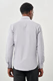 Gri Uzun Kol Kendinden Desenli Armürlü Sert Yaka Cepsiz Pamuklu Classic Slim Fit Gömlek 1004245226_100