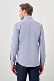 Koyu Lacivert Uzun Kol Kendinden Desenli Armürlü Sert Yaka Cepsiz Pamuklu Classic Slim Fit Gömlek 1004245226_200