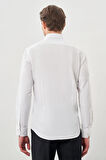 Beyaz Uzun Kol Kendinden Desenli Armürlü Sert Yaka Cepsiz Pamuklu Classic Slim Fit Gömlek 1004245226_600