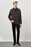 Lacivert Yünlü Ekose Desen Yumuşak Yaka Cepsiz Uzun Kol Casual Comfort Fit Gömlek 1004245227