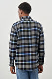 Lacivert Yünlü Ekose Desen Yumuşak Yaka Cepsiz Uzun Kol Casual Comfort Fit Gömlek 1004245227
