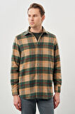 Camel Yünlü Ekose Desen Yumuşak Yaka Cepsiz Uzun Kol Casual Comfort Fit Gömlek 1004245227