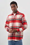 Koyu Kırmızı Yünlü Ekose Desen Yumuşak Yaka Cepsiz Uzun Kol Casual Comfort Fit Gömlek 1004245227