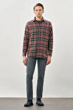 Bordo Yünlü Ekose Desen Yumuşak Yaka Cepsiz Uzun Kol Casual Comfort Fit Gömlek 1004245227