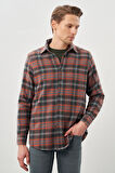 Bordo Yünlü Ekose Desen Yumuşak Yaka Cepsiz Uzun Kol Casual Comfort Fit Gömlek 1004245227