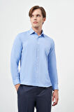 Mavi Uzun Kol Düz Bez Ayağı Sert Yaka Cepsiz Pamuklu Classic Slim Fit Gömlek 1004245267