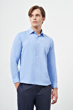 Mavi Uzun Kol Düz Bez Ayağı Sert Yaka Cepsiz Pamuklu Classic Slim Fit Gömlek 1004245267