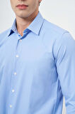 Mavi Uzun Kol Düz Bez Ayağı Sert Yaka Cepsiz Pamuklu Classic Slim Fit Gömlek 1004245267