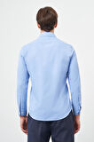 Mavi Uzun Kol Düz Bez Ayağı Sert Yaka Cepsiz Pamuklu Classic Slim Fit Gömlek 1004245267