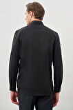 Siyah Uzun Kol Düz Bez Ayağı Yarım İtalyan Yaka Cepsiz Pamuklu Classic Slim Fit Gömlek 1004245268
