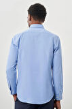 Mavi Uzun Kol Düz Bez Ayağı Yarım İtalyan Yaka Cepsiz Pamuklu Classic Slim Fit Gömlek 1004245268
