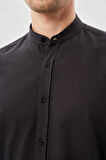 Siyah Uzun Kol Düz Bez Ayağı Hakim Yaka Cepsiz Pamuk Casual Slim Fit Gömlek 1004245270_001