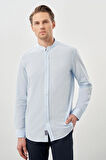 Koyu Mavi Uzun Kol Düz Bez Ayağı Hakim Yaka Cepsiz Pamuk Casual Slim Fit Gömlek 1004245270_300