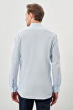 Koyu Mavi Uzun Kol Düz Bez Ayağı Hakim Yaka Cepsiz Pamuk Casual Slim Fit Gömlek 1004245270_300
