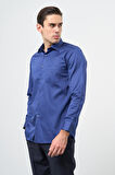 Lacivert Uzun Kol Düz Bez Ayağı 041 Sert Yaka Classic Comfort Fit Gömlek 1004245323