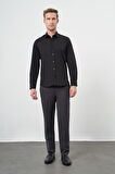 Siyah Uzun Kol Düz Bez Ayağı 032 Sert Yaka Classic Slim Fit Gömlek 1004245324