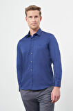 Lacivert Uzun Kol Düz Bez Ayağı 032 Sert Yaka Classic Slim Fit Gömlek 1004245324