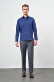 Lacivert Uzun Kol Düz Bez Ayağı 032 Sert Yaka Classic Slim Fit Gömlek 1004245324