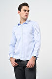 Mavi Uzun Kol Düz Bez Ayağı 032 Sert Yaka Classic Slim Fit Gömlek 1004245324
