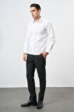Beyaz Uzun Kol Düz Bez Ayağı 032 Sert Yaka Classic Slim Fit Gömlek 1004245324