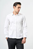 Beyaz Uzun Kol Düz Bez Ayağı 032 Sert Yaka Classic Slim Fit Gömlek 1004245324