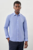 Mavi Uzun Kol Filafil Desen Filafil Sert Yaka Cepsiz Pamuklu Basic Slim Fit Gömlek 1004250008_302