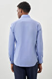 Mavi Uzun Kol Filafil Desen Filafil Sert Yaka Cepsiz Pamuklu Basic Slim Fit Gömlek 1004250008_302