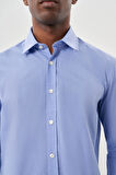 Mavi Uzun Kol Filafil Desen Filafil Sert Yaka Cepsiz Pamuklu Basic Slim Fit Gömlek 1004250008_302