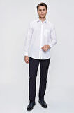 Beyaz Uzun Kol Düz Bez Ayağı Sert Yaka Cep 30 Pamuklu Basic Comfort Fit Gömlek 1004250051_600