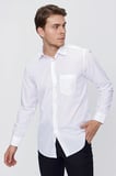 Beyaz Uzun Kol Düz Bez Ayağı Sert Yaka Cep 30 Pamuklu Basic Comfort Fit Gömlek 1004250051_600
