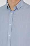 Koyu Mavi Uzun Kol Baskılı Cepsiz Keten Casual Slim Fit Gömlek 1004250112